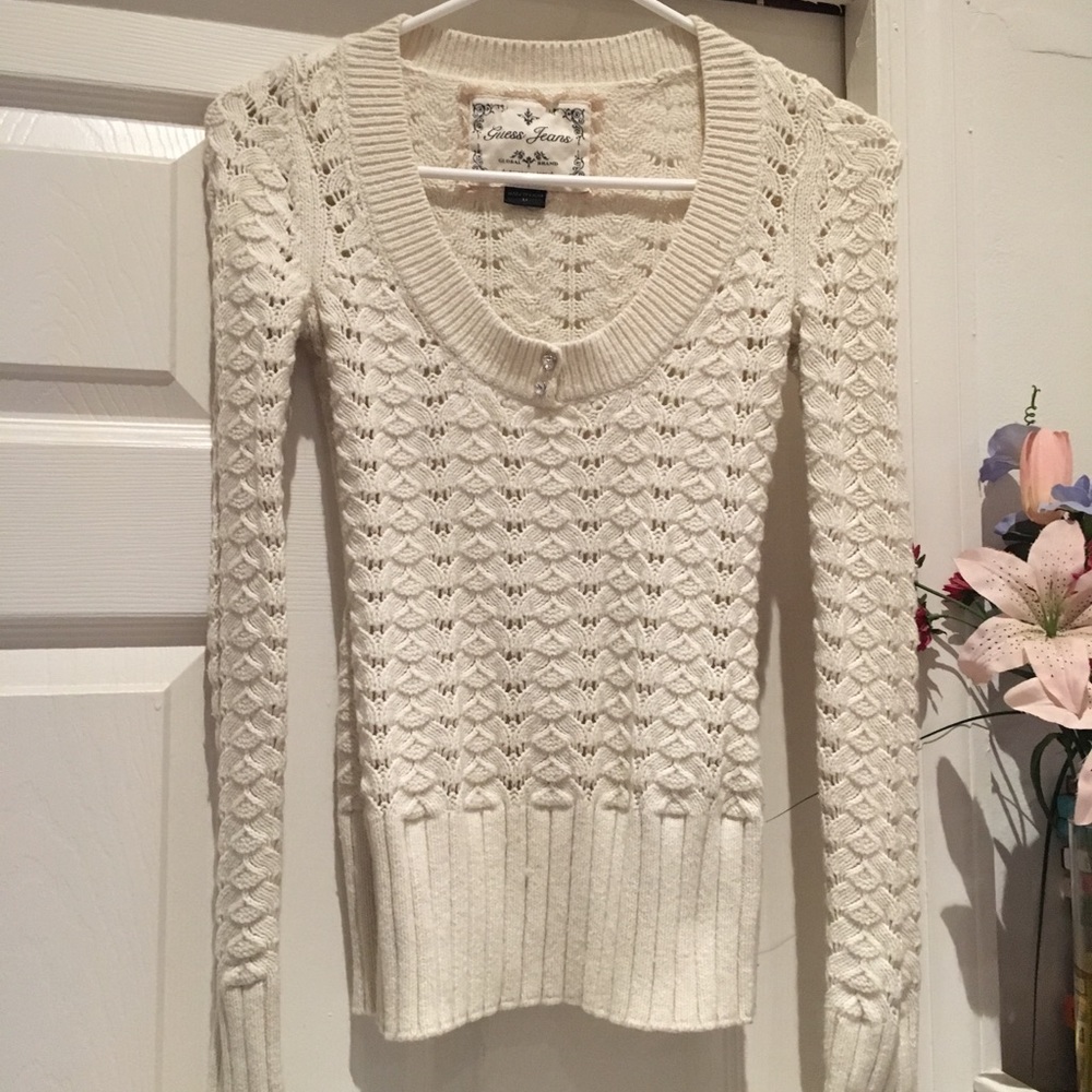Guess Cream Color Cable Knit Sweater